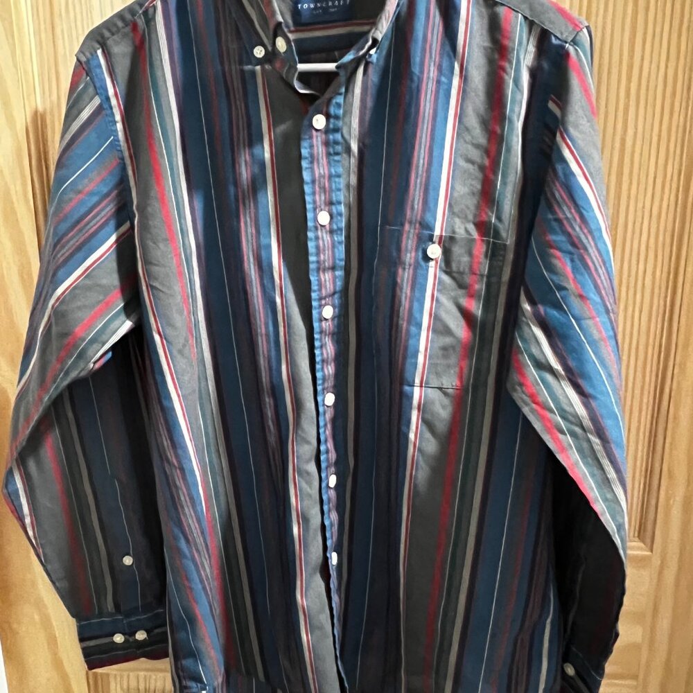 Towncraft striped long-sleeved button-up shirt vintage style multi color stripes